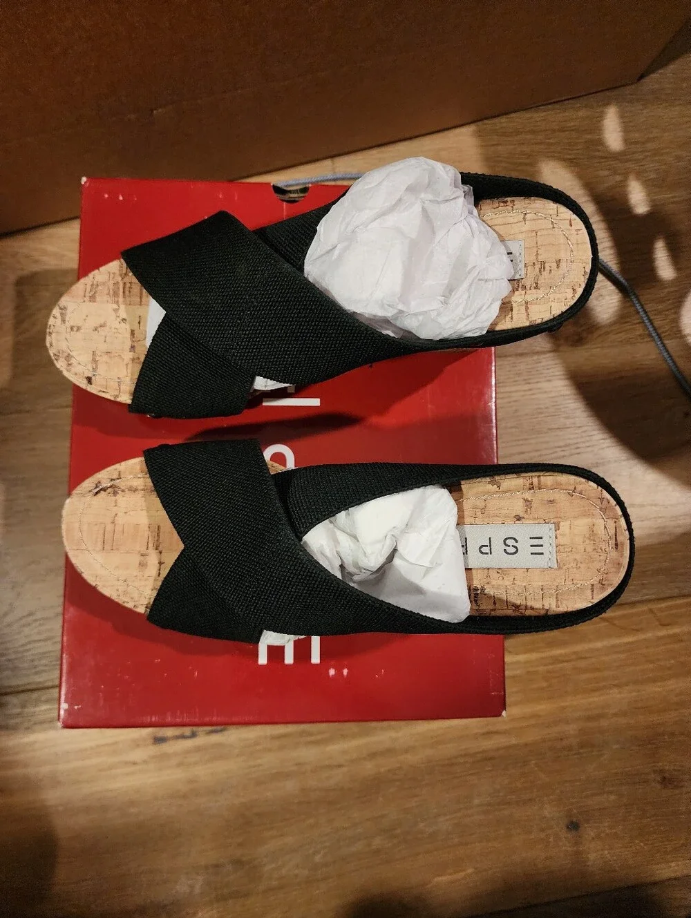 Esprit Black Cork Wedge Cross-Strap Sandals Size 6.5